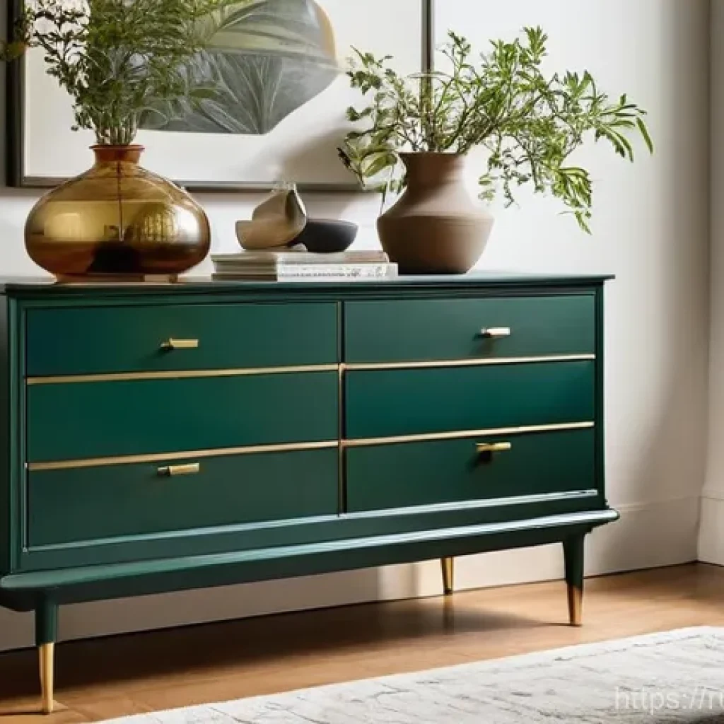리폼 가구 활용법 - **Prompt:** "A vintage wooden dresser, beautifully transformed through upcycling, now stands as a st...