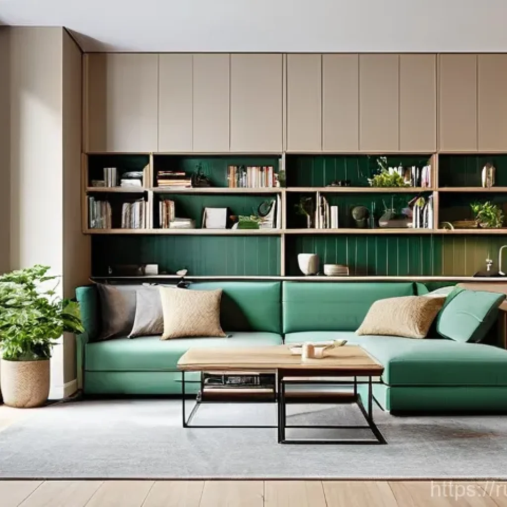 인테리어 전문가 추천 가구 - **Prompt 1: Modern Multifunctional Living Space in a Russian Apartment**
A bright, contemporary ...