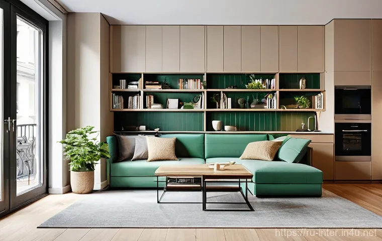 인테리어 전문가 추천 가구 - **Prompt 1: Modern Multifunctional Living Space in a Russian Apartment**
A bright, contemporary ...