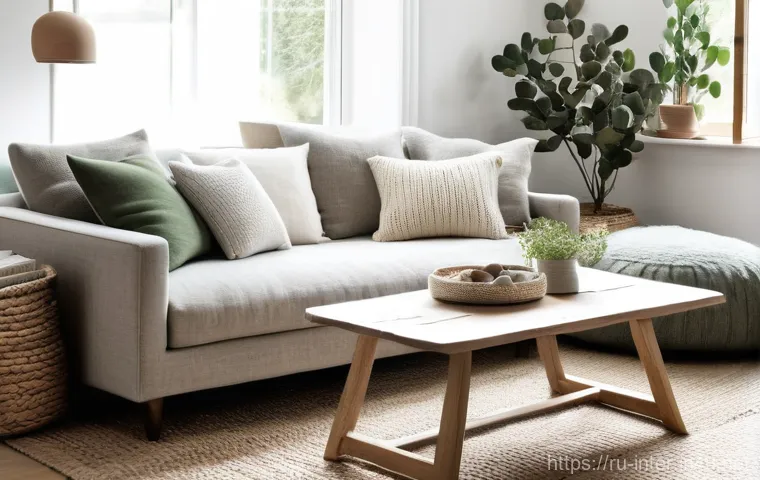 북유럽 감성 인테리어 - **"Cozy Natural Living Room with Textured Comfort"**
A bright and airy Scandinavian living room ...