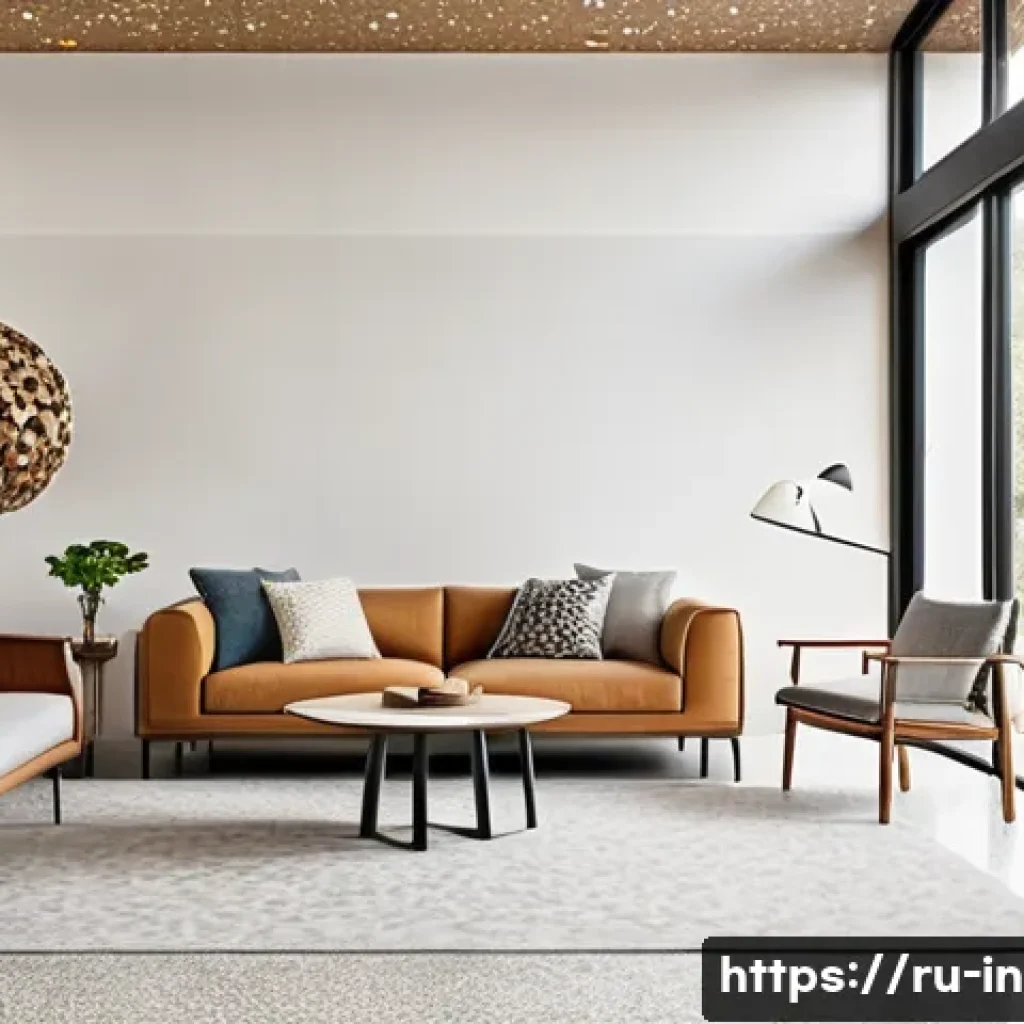 테라조 인테리어 활용법 - A modern residential living room featuring a terrazzo floor with large, colorful aggregate chips in ...