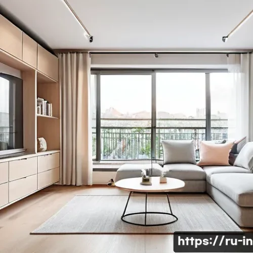 Home 32 미니멀리즘 인테리어 스타일 - A bright, modern small apartment interior emphasizing minimalist design with efficient space optimiz...
