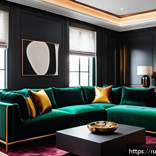 Home 30 블랙 인테리어 감성 연출 - A modern living room interior featuring matte black walls combined with glossy black furniture and m...