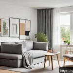 Home 23 이케아 가성비 가구 추천 - A modern compact living room featuring a multifunctional IKEA FÄRLÖV fold-out sofa with removable fa...